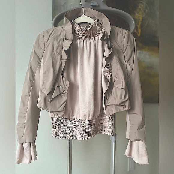 🇮🇹 US4 (IT40) PINKO ITALY 16” PtP Taupe jacket cover up TAFFETA - Picture 2 of 10